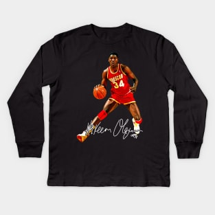 Hakeem Olajuwon The Dream Basketball Legend Signature Vintage Retro 80s 90s Bootleg Rap Style Kids Long Sleeve T-Shirt